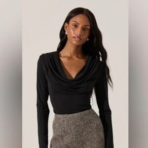 ASTR The Label Cowl Neck Padded Long Sleeve Top
